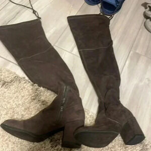 Gray suede over the knee boots